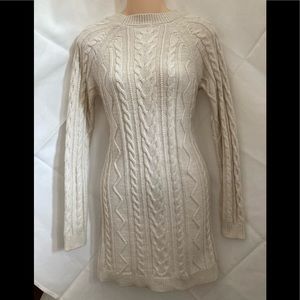 Cream Cable-Knit Sweater Dress